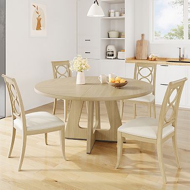 Farmhouse Round Dining Table 47 Inch for 4 to 6, Kitchen Table with Wooden Top & Pedestal Base
