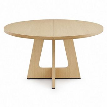Farmhouse Round Dining Table 47 Inch for 4 to 6, Kitchen Table with Wooden Top & Pedestal Base