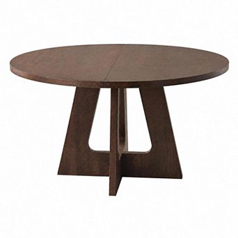 Farmhouse Round Dining Table 47 Inch for 4 to 6, Kitchen Table with Wooden Top & Pedestal Base