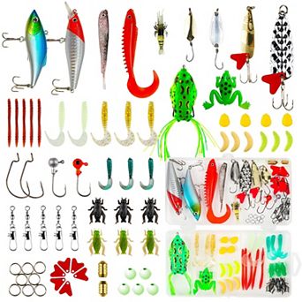 71pccs Fishing Lures Kit Spoon Soft Plastic Worms Bass Trout