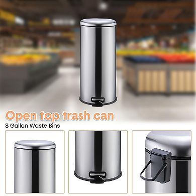 Large Capacity Stainless Steel Step-On Trash Can with Soft-Close Lid, Removable Inner Bucket