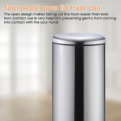 Large Capacity Stainless Steel Step-On Trash Can with Soft-Close Lid, Removable Inner Bucket