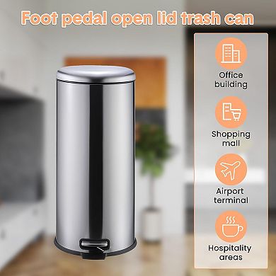 Large Capacity Stainless Steel Step-On Trash Can with Soft-Close Lid, Removable Inner Bucket