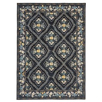 Machine Washable Area Rug - Non-Slip Low Pile Carpet - Distressed Classic Bordered Design