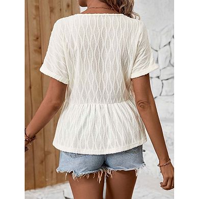 Seoria Womens V Neck Short Sleeve Peplum Blouse With Decorative Buttons