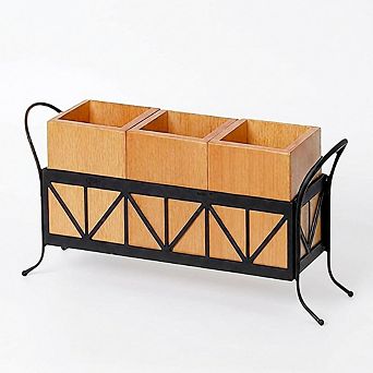Acacia Wood Utensil Holder, Wooden Flatware Caddy Silverware Holder, Fork Spoon Knife Organizer