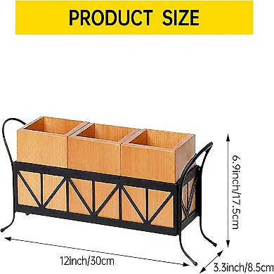 Acacia Wood Utensil Holder, Wooden Flatware Caddy Silverware Holder, Fork Spoon Knife Organizer
