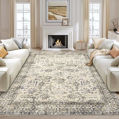 Rugs for Living Room Machine Washable Rug with Non Slip Backing Distressed Print Rug