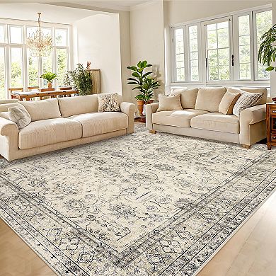 Rugs for Living Room Machine Washable Rug with Non Slip Backing Distressed Print Rug