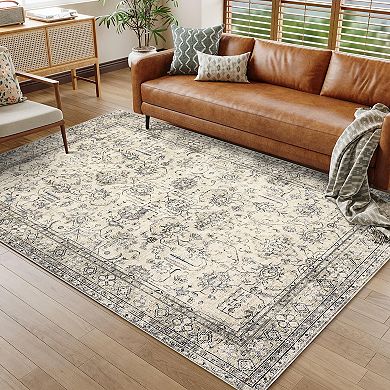 Rugs for Living Room Machine Washable Rug with Non Slip Backing Distressed Print Rug