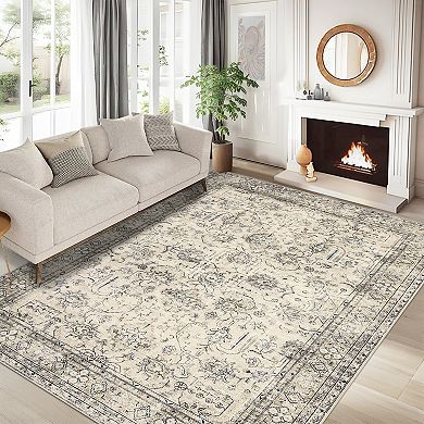Rugs for Living Room Machine Washable Rug with Non Slip Backing Distressed Print Rug