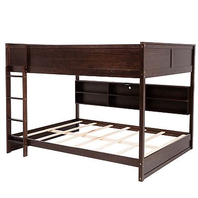 Sailvan Bunk Bed, Solid Pine Wood with Built-in Storage Cabinets, Charging Station