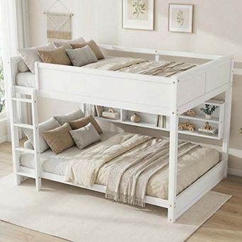 Sailvan Bunk Bed, Solid Pine Wood with Built-in Storage Cabinets, Charging Station