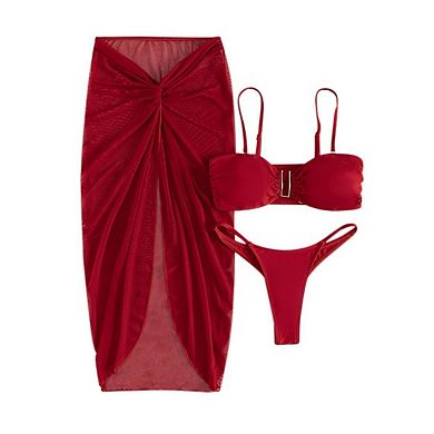 Women's Ruched Bikini Sets U-Wire Linked Swimsuit Swim Bathing Suit