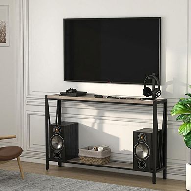 Entryway Table, 43" Narrow Console Table Behind Couch, 2-Tier Sofa Table with Storage Shelves
