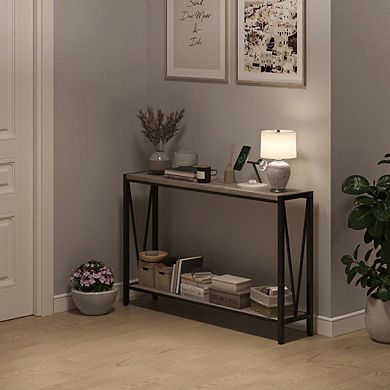 Entryway Table, 43" Narrow Console Table Behind Couch, 2-Tier Sofa Table with Storage Shelves