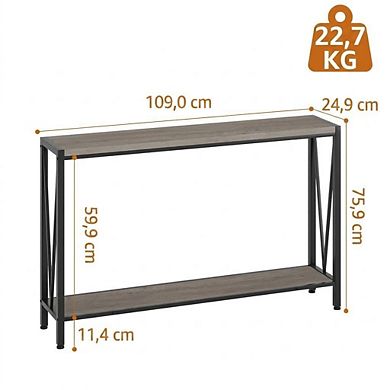 Entryway Table, 43" Narrow Console Table Behind Couch, 2-Tier Sofa Table with Storage Shelves