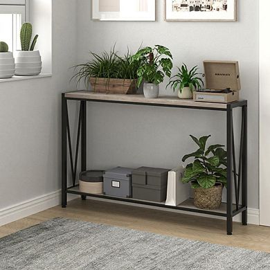 Entryway Table, 43" Narrow Console Table Behind Couch, 2-Tier Sofa Table with Storage Shelves