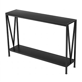 Entryway Table, 43" Narrow Console Table Behind Couch, 2 tier Sofa Table with Storage Shelves