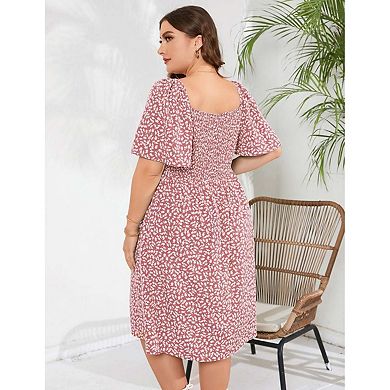 Seoria Short Sleeve Flutter Midi Dress Sweetheart Neck