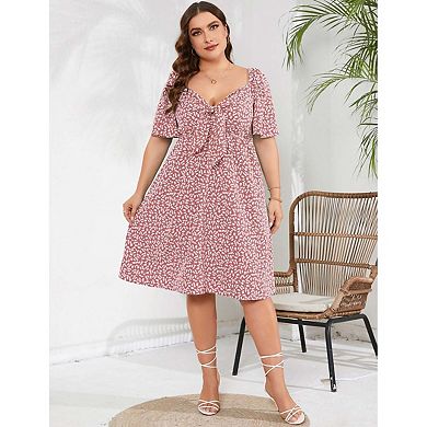 Seoria Short Sleeve Flutter Midi Dress Sweetheart Neck