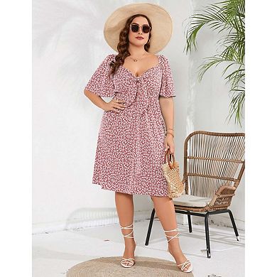Seoria Short Sleeve Flutter Midi Dress Sweetheart Neck
