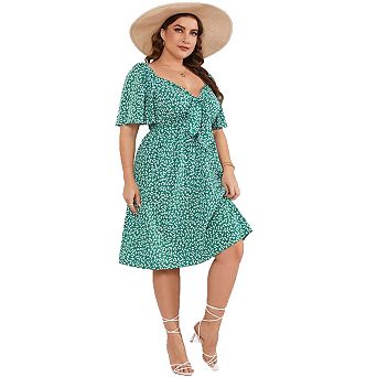 Seoria Short Sleeve Flutter Midi Dress Sweetheart Neck