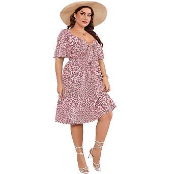 Seoria Short Sleeve Flutter Midi Dress Sweetheart Neck