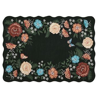 Scalloped Floral Area Rugs for Living Room Bedroom Soft Washable Rugs Stain Resistant Non-Slip