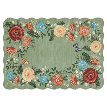 Scalloped Floral Area Rugs for Living Room Bedroom Soft Washable Rugs Stain Resistant Non-Slip