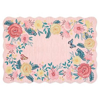 Scalloped Floral Area Rugs for Living Room Bedroom Soft Washable Rugs Stain Resistant Non-Slip