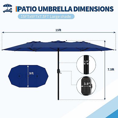 15ft Large Patio Umbrellas Without Base, Outdoor Double-Sided