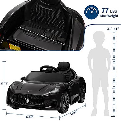 12V Ride On Car, Licensed Maserati Battery Powered Electric Vehicle With Parent Remote