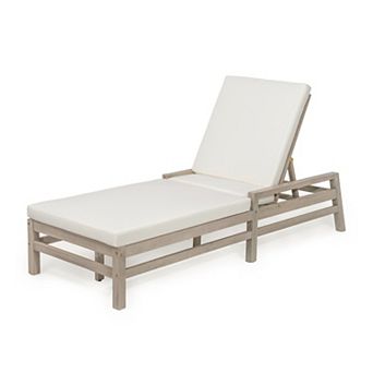 Eazegath Outdoor Acacia Wood 5-Position Adjustable Chaise Lounge Chair with Cushions