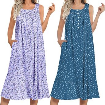 Ekouaer Two Pack Nightgowns Sleeveless Long Night Gowns Victorian Nightdress Ladies Gown