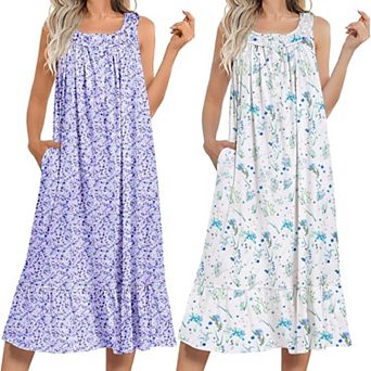 Ekouaer Two Pack Nightgowns Sleeveless Long Night Gowns Victorian Nightdress Ladies Gown