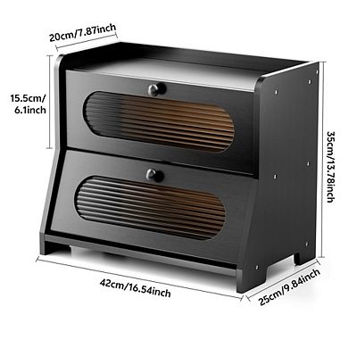 Extra-large double-layer 100% bamboo bread box with magnetic acrylic door.