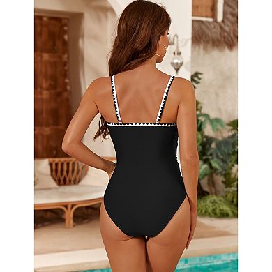 Women's Ruched One-Piece Swimsuit, Tummy Control Bathing Suit with Trimmed Neckline