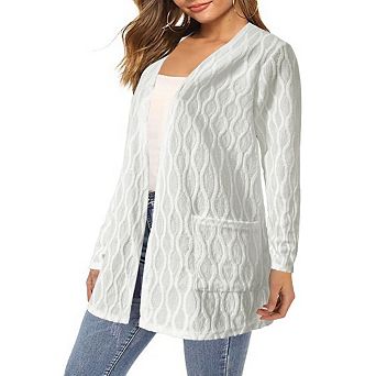 Women's Solid Color Textured Long Sleeve Knit Cardigan Casual Loose Fitting Openwork Jacket