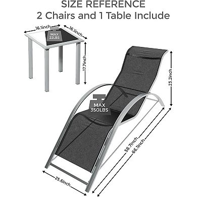 3-Pack Pool Lounge Chairs, Patio Sunbathing Recliners with Backrest