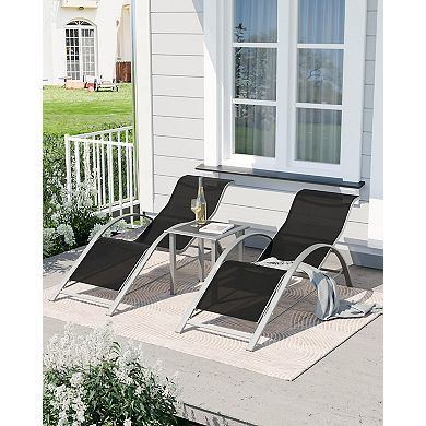 3-Pack Pool Lounge Chairs, Patio Sunbathing Recliners with Backrest