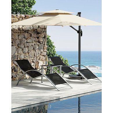 3-Pack Pool Lounge Chairs, Patio Sunbathing Recliners with Backrest