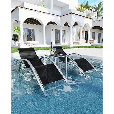 3-Pack Pool Lounge Chairs, Patio Sunbathing Recliners with Backrest