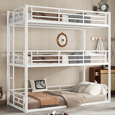 Pnronnc Metal Triple Bunk Bed Heavy-duty Bunk Bed Convertible Low Loft Bed, Platform Bed & Floor Bed