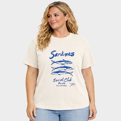Sardines Social Club - Women's Plus Sized Garment Dyed Graphic T-Shirt