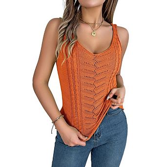 Womens Summer Tank Tops V Neck Sleeveless Hollow Out Knitted Blouse Camisoles