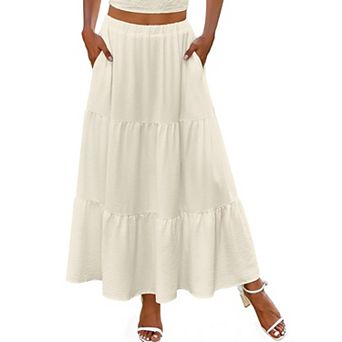 Zeagoo Women Elastic Waist Bohemian Maxi Skirt Flowy A Line Casual Beach Dress with Pockets
