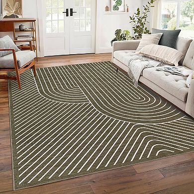 Modern Geometric Line Area Rug, Abstract Arch Pattern Non-Slip Washable Floor Mat
