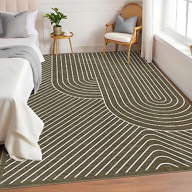Modern Geometric Line Area Rug, Abstract Arch Pattern Non-Slip Washable Floor Mat