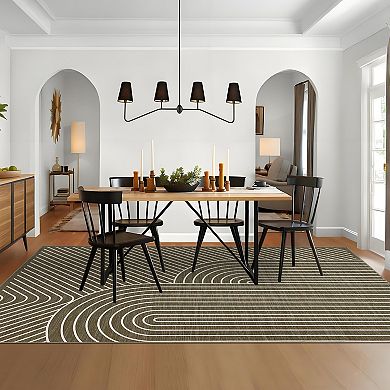 Modern Geometric Line Area Rug, Abstract Arch Pattern Non-Slip Washable Floor Mat